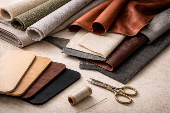 Fabric, leather and veneer samples from the SSS upholstery range